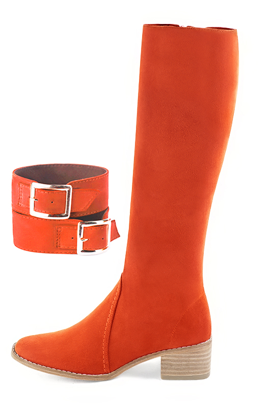 Clementine orange women's calf bracelets, to wear over boots. Top view - Florence KOOIJMAN